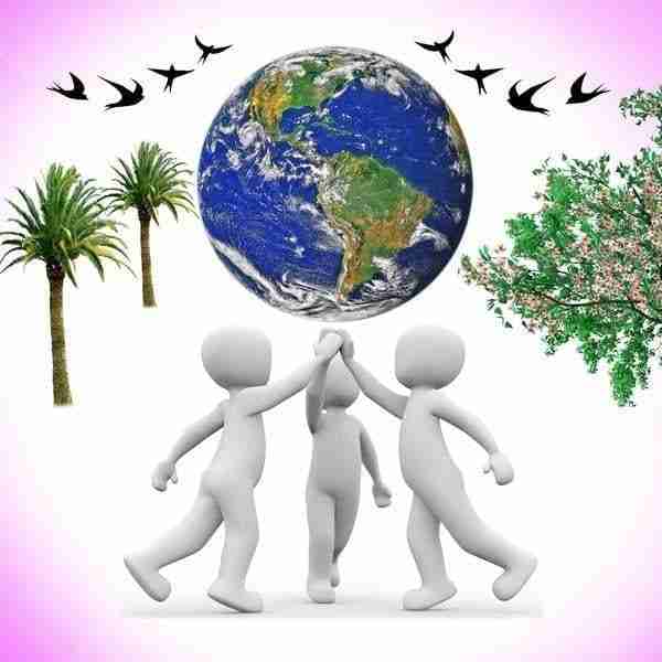 eating community picture with people holding hands and an image of the world in the background