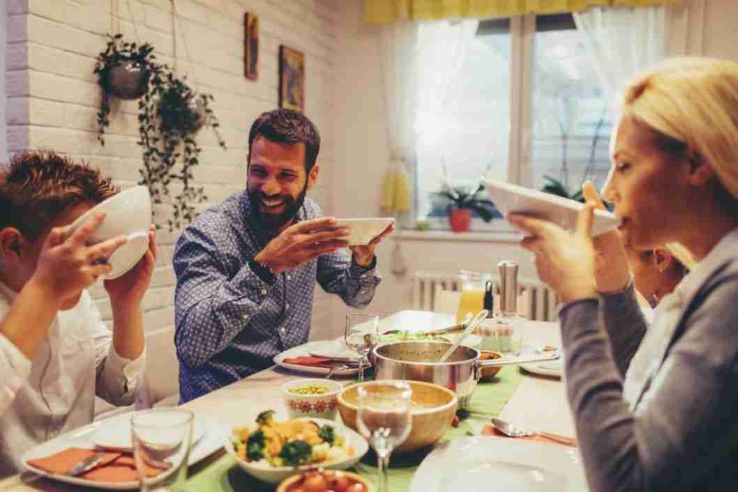 happy people enjoying food