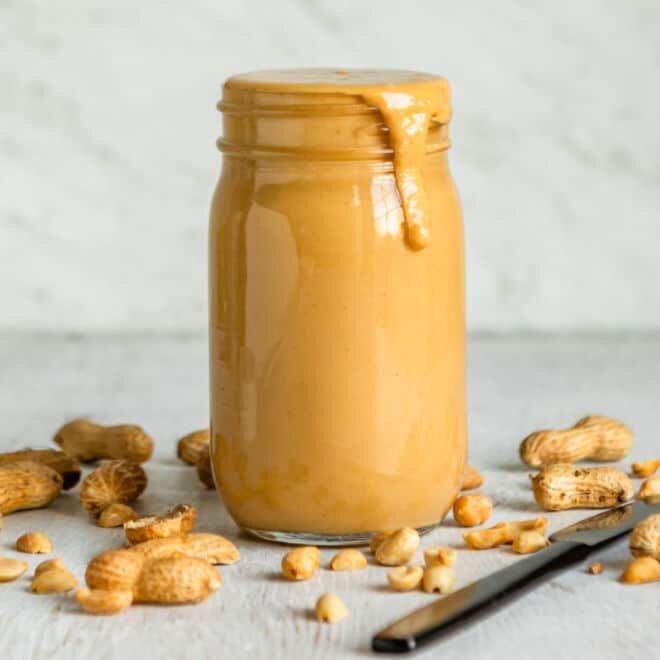 peanut butter jar with peanuts