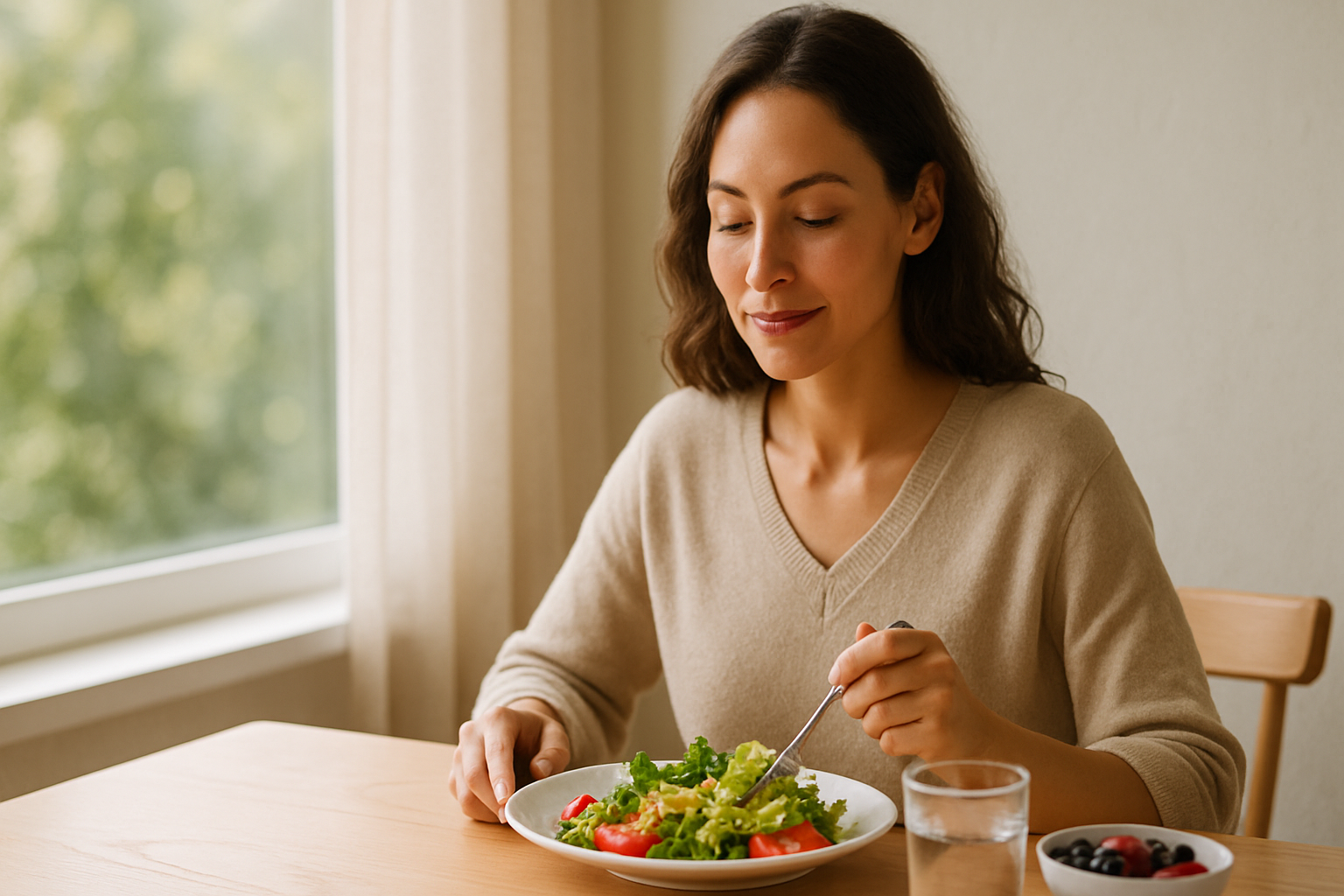 woman peacefully eating